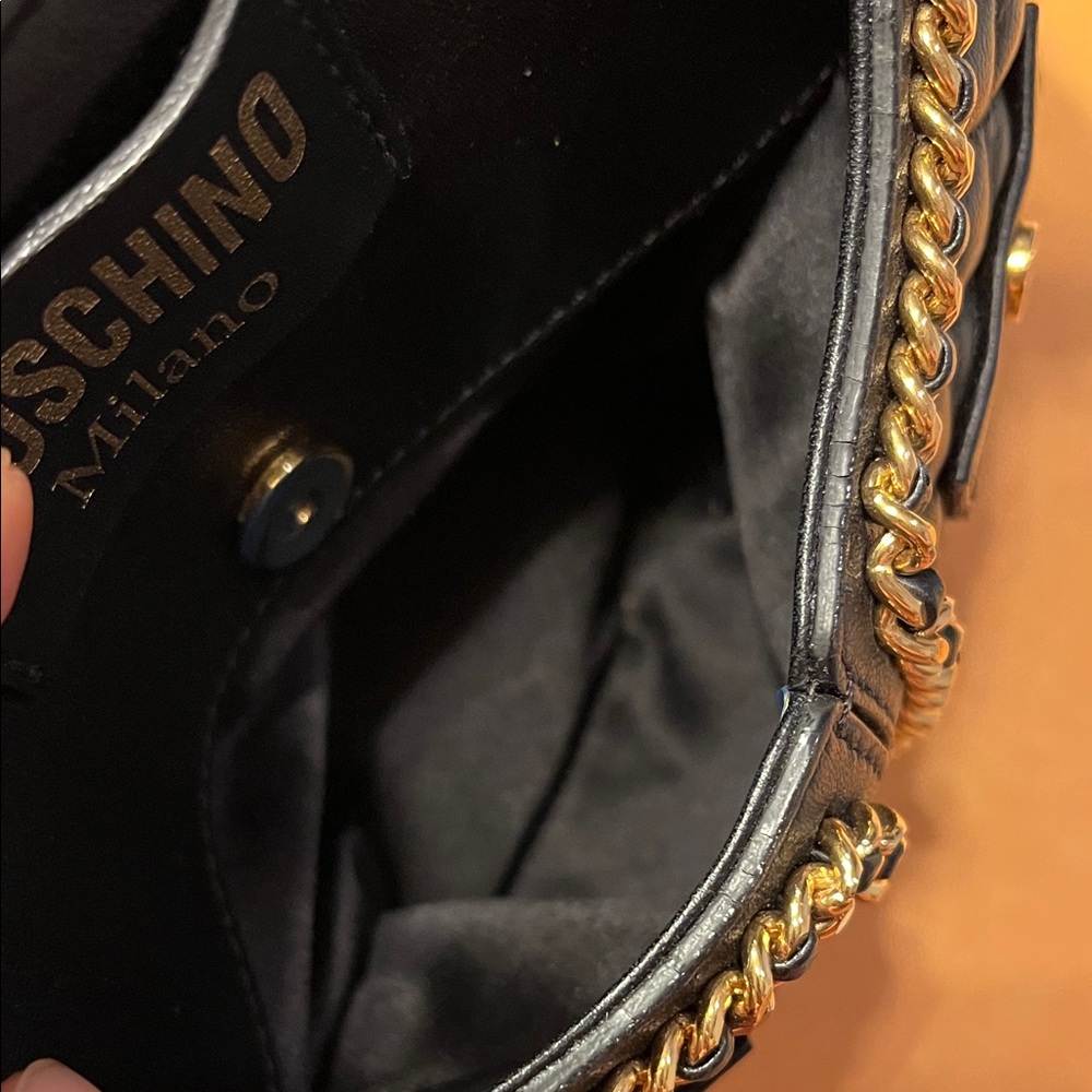 Moschino Black Quilted Mini Jacket Bag with Gold Chain Trim - Picture 7 of 14